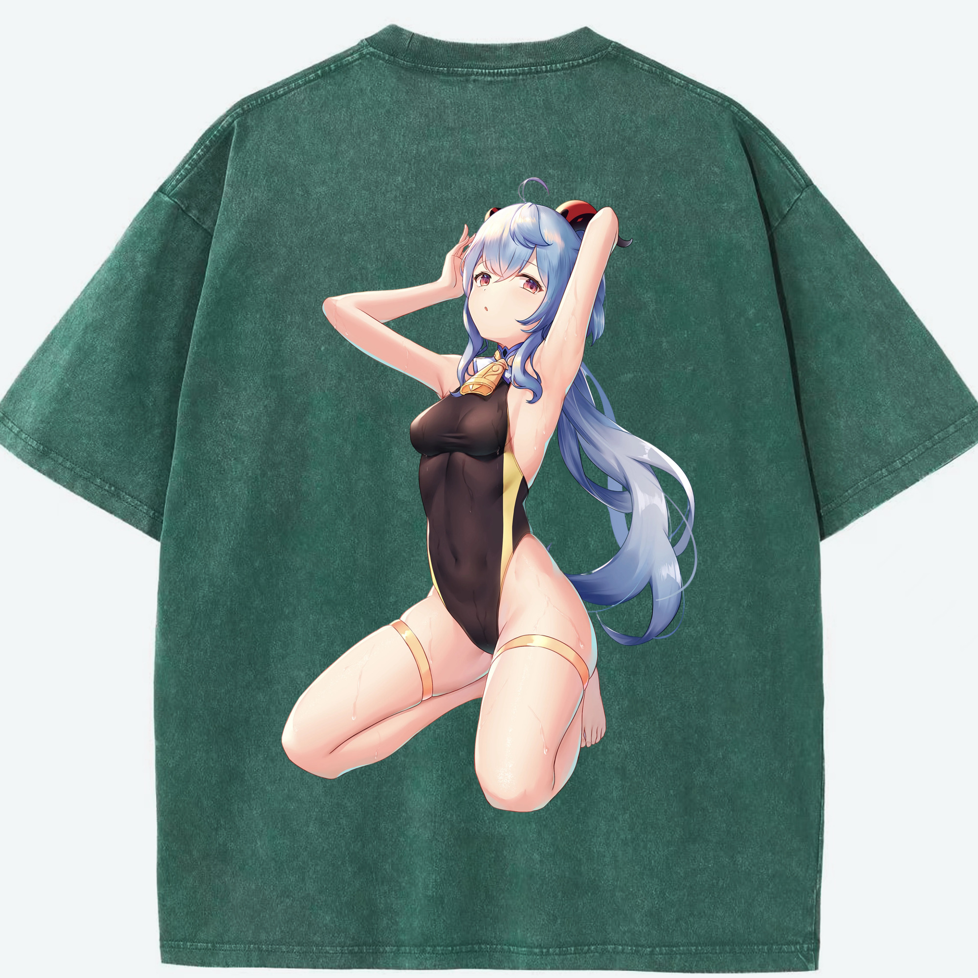 げんし神 甘雨 かんう genshin Ganyu 綿100% ヴィンテージ風 半袖Tシャツ（背面プリント）